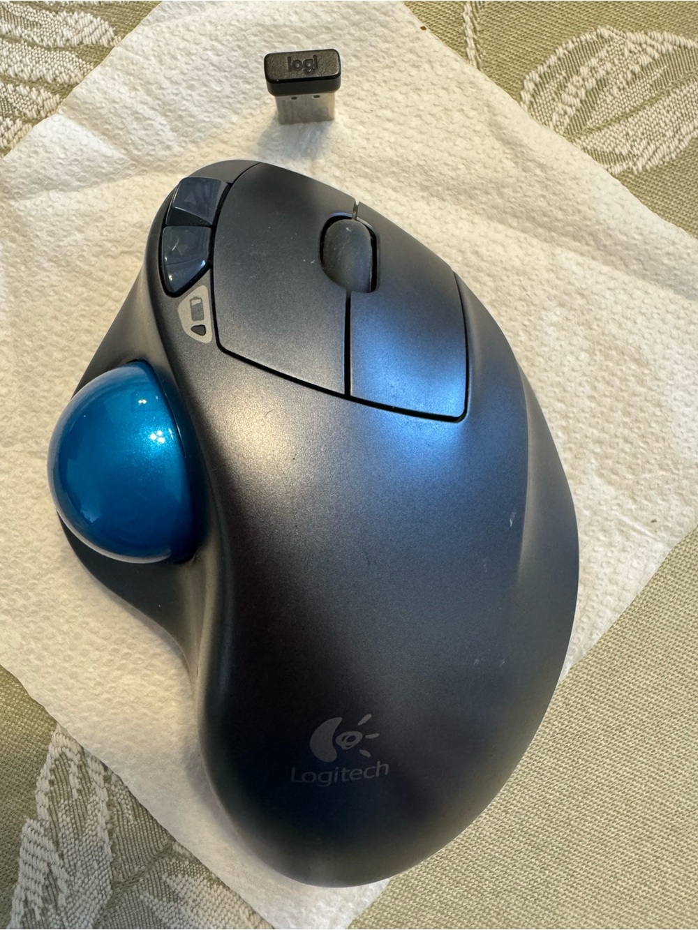 Logitech M570 Wireless Trackball Mouse in Dark Gray with Blue Ball